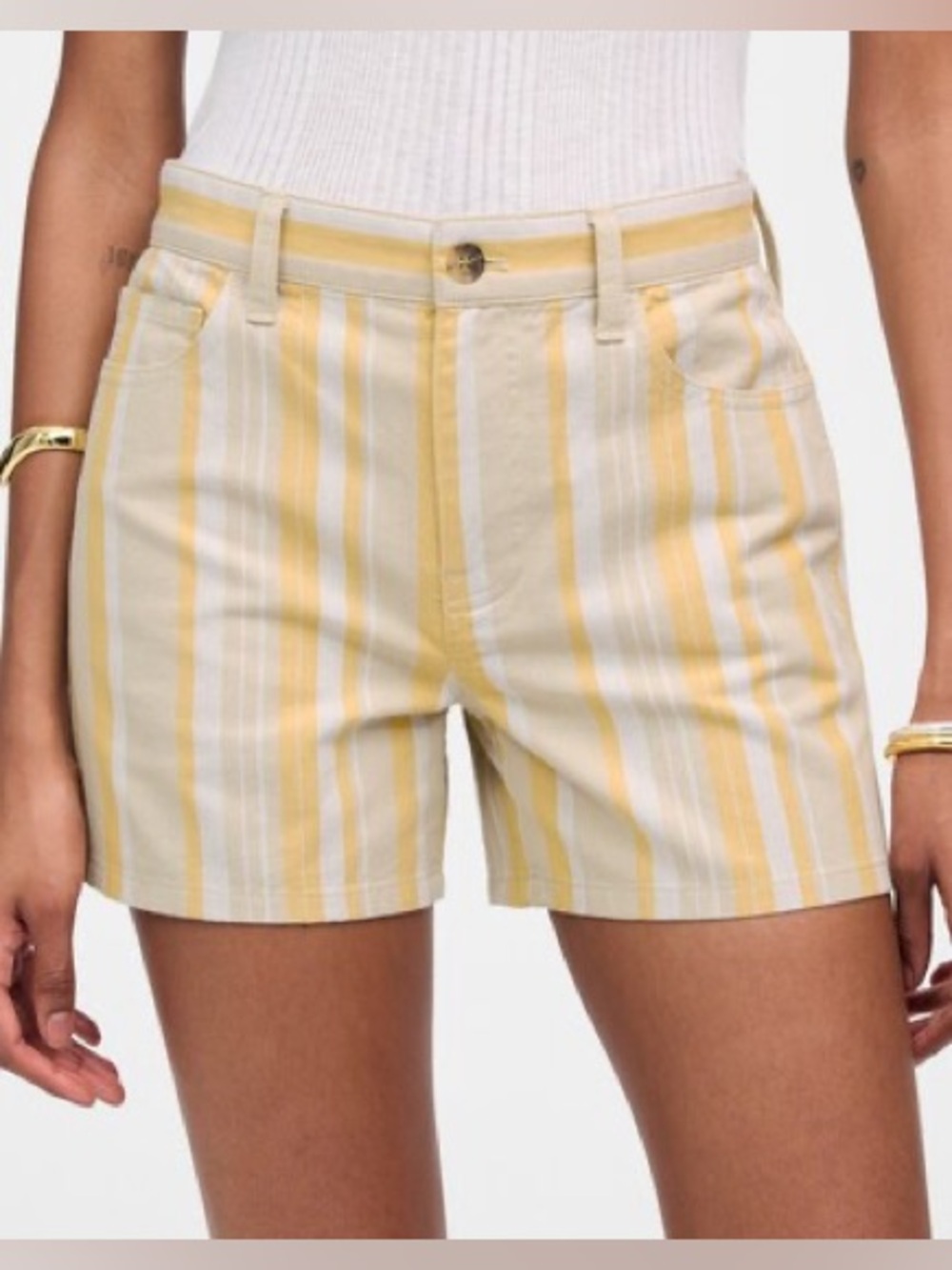 Madewell Rumpled cotton twill shorts striped yellow khaki cotton